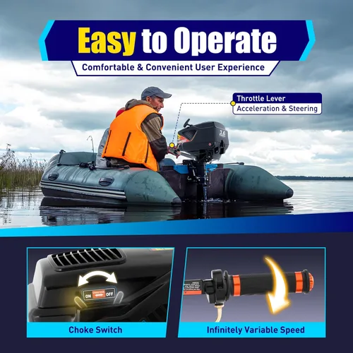 Vista 2 de Motor fuera de borda con sistema de encendido CDI de 55 CC, motor de barco de control de timón de arranque manual de 2.6 KW con medio sistema