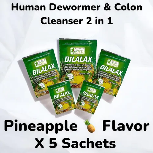 Vista 2 de Bilalax Limpiador de colon y desparasitante para humanos Limpiador de organismos no dañinos- Tratamiento de 5 días /(5) sobres 0.71 oz