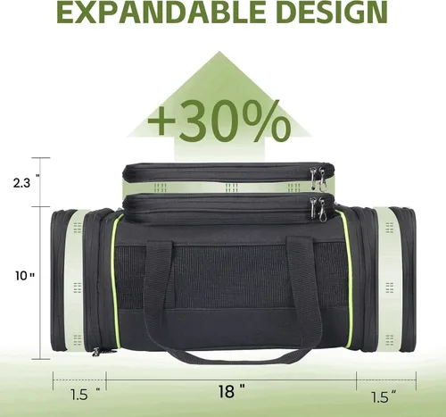 Vista 2 de Transportador de mascotas expandible negro para gatos y perros, aprobado por aerolíneas, diseño extensible de 2 lados y altura, bolsa de viaje