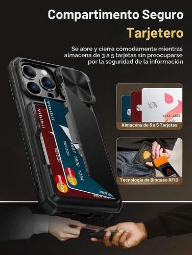 Vista 3 de Vihibii Funda tipo cartera para iPhone 13 Pro con tarjetero