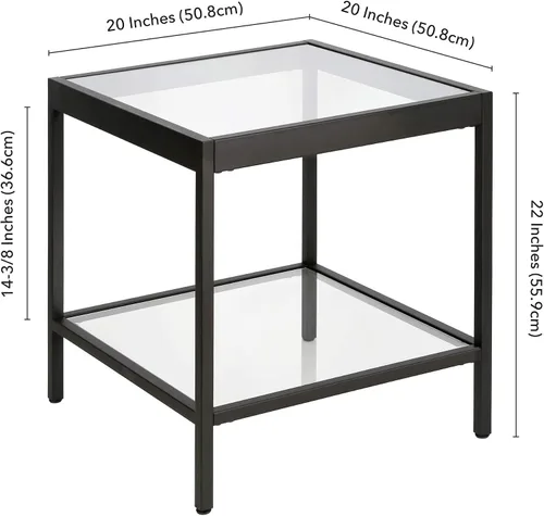 Vista 3 de Henn&Hart Mesa auxiliar cuadrada de 20 pulgadas de ancho en bronce ennegrecido, mesa para sala de estar, dormitorio Two-tiered glass shelves with