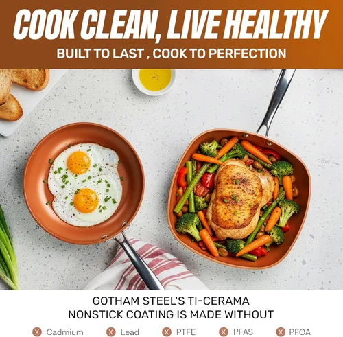 Vista 5 de GOTHAM STEEL - Juego de 12 piezas de utensilios de cocina de cerámica antiadherente, juego de ollas y sartenes antiadherentes con vaporera