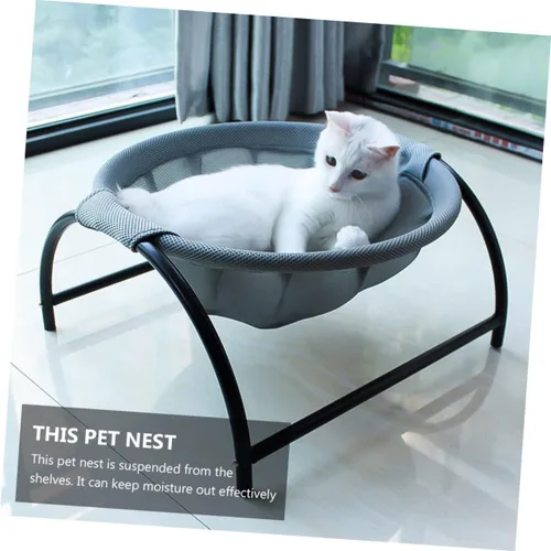 Vista 8 de ibasenice Hamaca elevada transpirable para mascotas, para gatos, perros, marco duradero, diseño elegante, fácil montaje, ahorro de espacio