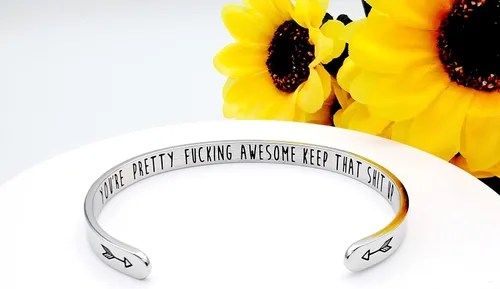 Vista 58 de Pulseras inspiradoras para mujer, joyería de acero inoxidable, con refranes, pulsera motivacional con mensaje oculto, pulseras grabadas para mejor