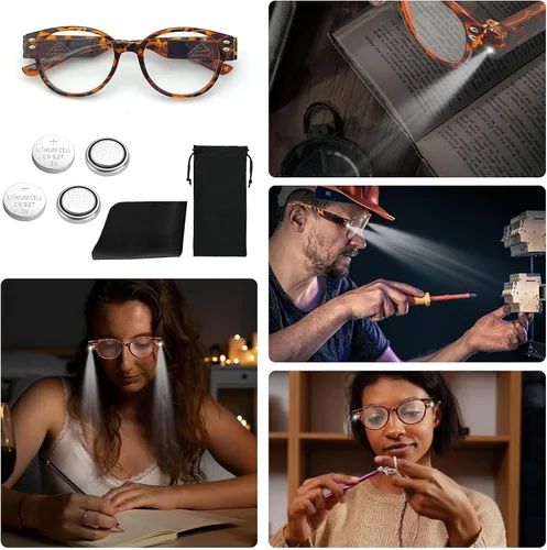 Vista 6 de Lentes de lectura con luz LED brillante con lupa con luz en la fama, lectores LED brillantes para hombres y mujeres, bloqueo de luz azul, antifatiga