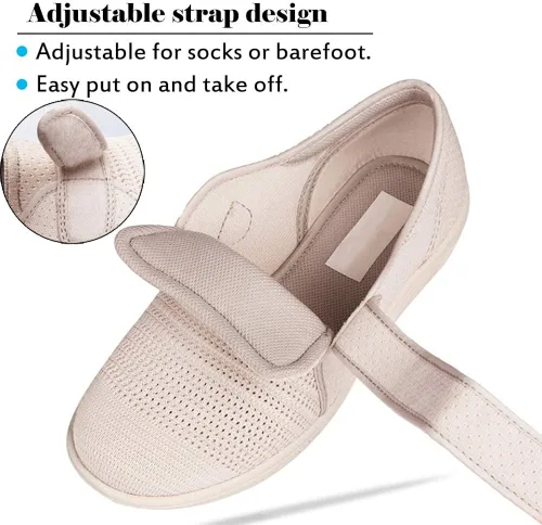 Vista 3 de Mei MACLEOD Zapatos de ancho ancho ancho para mujer, con correa ajustable, para personas mayores, diabéticos, fascitis plantar, pies hinchados