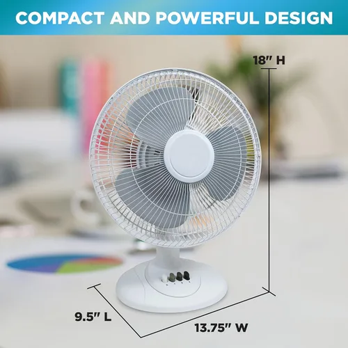 Vista 8 de EZ-CHILL Ventilador de mesa oscilante de 3 velocidades de 12" para el hogar