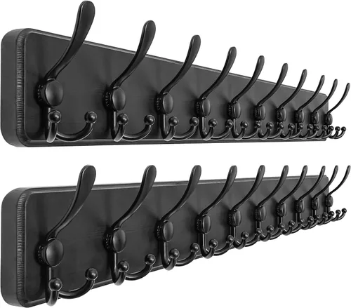 Vista 16 de Dseap Perchero de Pared Montado - 5 Ganchos Triangulares, Resistente, Perchero de Pared de Madera para Abriggos, Sombreros, Chaquetas, Ropa, Negro