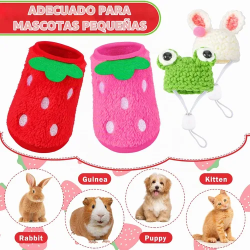 Vista 5 de Mixweer 4 piezas de conejillo de indias incluye 2 ropa de conejillo de indias y 2 lindos mini sombreros con correa ajustable, chaleco cálido