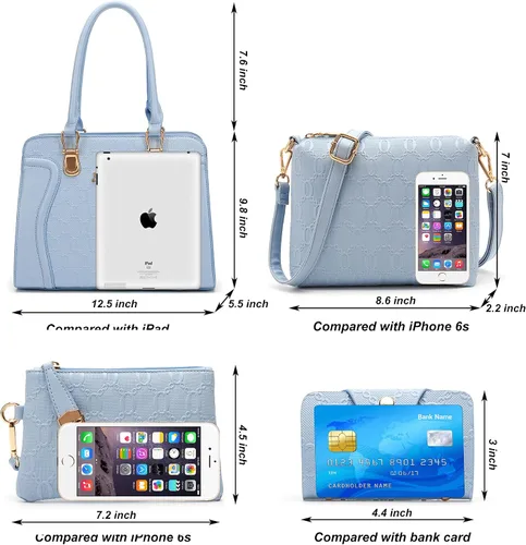 Vista 24 de Bolsos de mano de moda para mujer, bolsa de hombro, asa superior, bolsa de mano, juego de 4 piezas