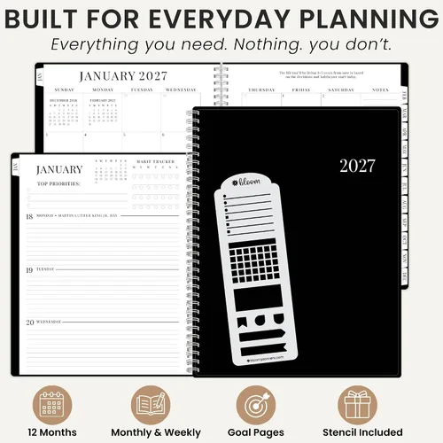Vista 9 de Bloom Basics - Agenda 2027, año calendario (enero a diciembre) con Negro