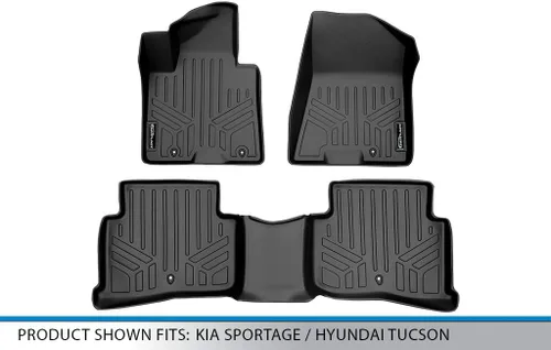 Vista 5 de SMARTLINER Juego de tapetes de piso de ajuste personalizado de 2 filas compatibles con Hyundai Tucson 2019-2021
