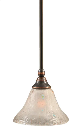 Vista 140 de Toltec Lighting Tallo Colgado Mini colgante, acabado de cobre negro, 3.5" cuadrado humo burbuja vidrio