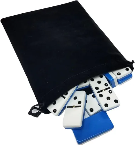Vista 20 de Marion & Co. Dominó Doble Seis 6 Azulejos Negros Tamaño Jumbo de Torneo Profesional con Giradores en Bolsa Elegante de Terciopelo Negro