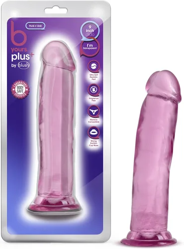 Vista 9 de Blush B Yours Plus: Consolador Thrill N' Drill de 9 pulgadas ~ Consoladores reales de 2 pulgadas de ancho ~ Compatible con correa de succión ~ TPE ~
