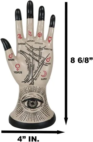 Vista 3 de Ebros Gift Antigua adivinista psíquica mística quirología quirología palmistry mano palma con líneas y símbolos Ojo de la Providencia Figurilla