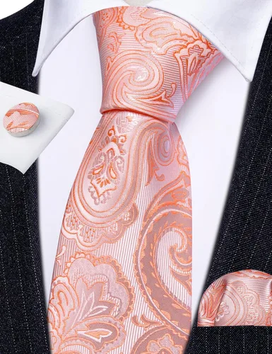 Vista 95 de Barry.Wang - Juego de corbata de seda para hombre, diseño de cachemira, pañuelo y gemelos de bolsillo