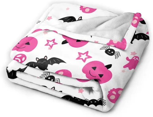 Vista 2 de Manta de Halloween de franela de forro polar suave, ligera, acogedora, cálida y linda, manta de felpa linda, manta para sala de estar, decoración