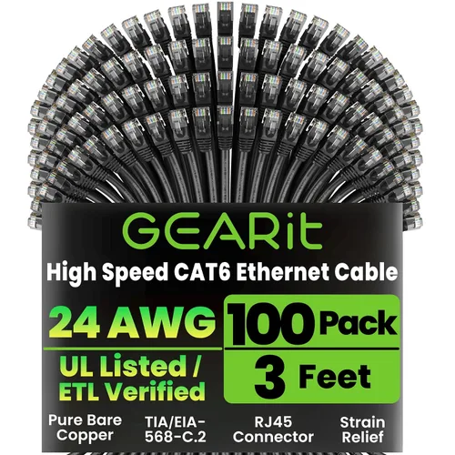 Vista 17 de GEARit Paquete de 100 cables Ethernet Cat6 de 0.5 pies Cable de conexión de red RJ45, conectores chapados en oro sin enganches de 10 Gbps, cable