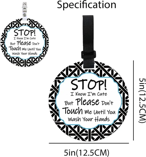 Vista 5 de PLIGREAT 2 carteles colgantes con texto en inglés "Stop Touching Baby Please Dont Touch Me", placas para recién nacido, niña, niño, prematuro