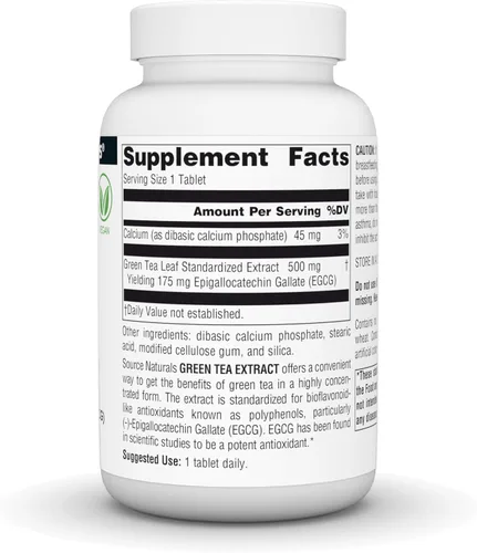 Vista 3 de Source Naturals Extracto de té verde - Super antioxidante* 500mg (RENDIMIENTO 175 mg EGCG) - 120 Tabletas