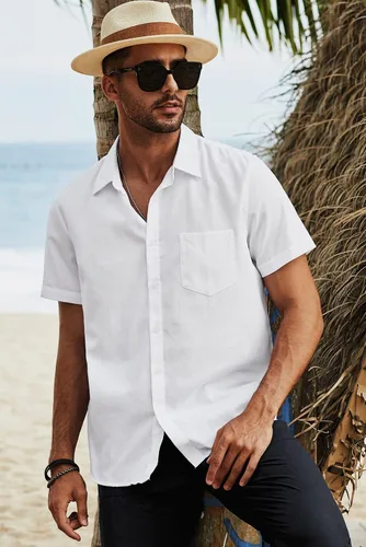 Vista 5 de JMIERR Camisas de vestir a rayas con botones y manga corta para hombre