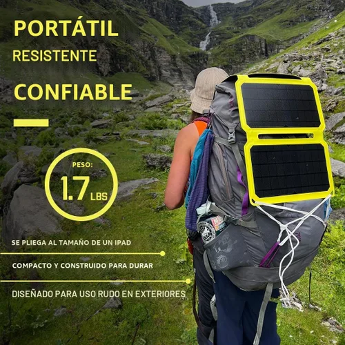 Vista 5 de Cargador solar SunJack con carga rápida Qualcomm 3.0 + cargador portable USB-C - Panel solar portable con USB para teléfonos celulares