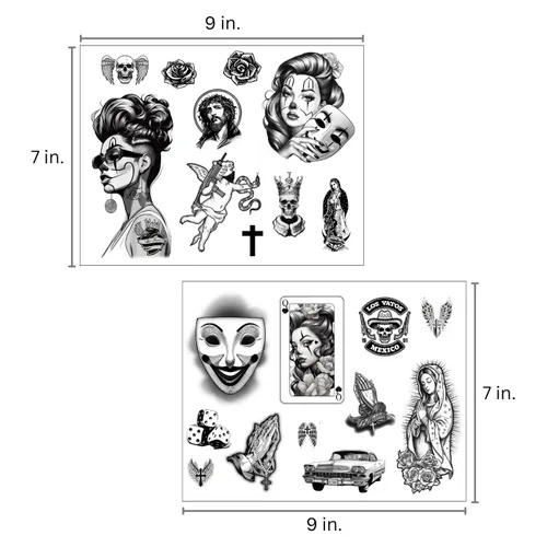 Vista 6 de Los Vatos Chicano Vol. II - Cholo y Chola Tatuajes Temporales Para Hombres Mujeres, Payasa, Lowrider, Virgen María, Oración, Cruz, Chicana