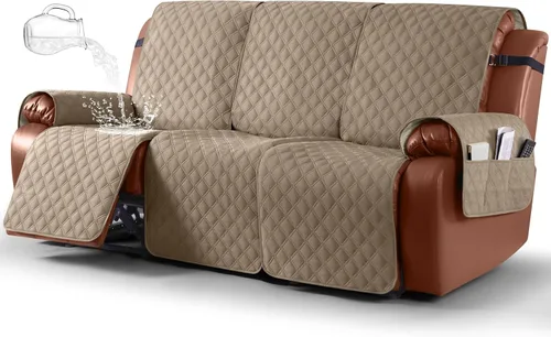 Vista 19 de Ruaozz Funda impermeable para sofá reclinable, lavable, funda antideslizante de 1 pieza, protector de muebles con correas elásticas, bolsillo