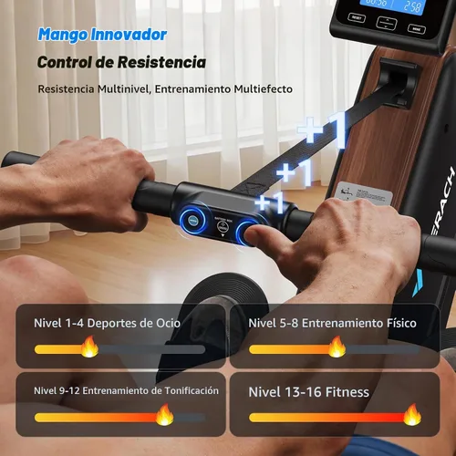Vista 4 de MERACH Máquinas de remo para el hogar, potente máquina de remo electromagnética con riel extendido de 51.2 pulgadas, remo de ajuste de resistencia