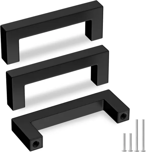 Vista 35 de Goldenwarm 1 paquete de manija cuadrada negra para cajones de gabinete de barra, de acero inoxidable, herrajes modernos para gabinetes de cocina