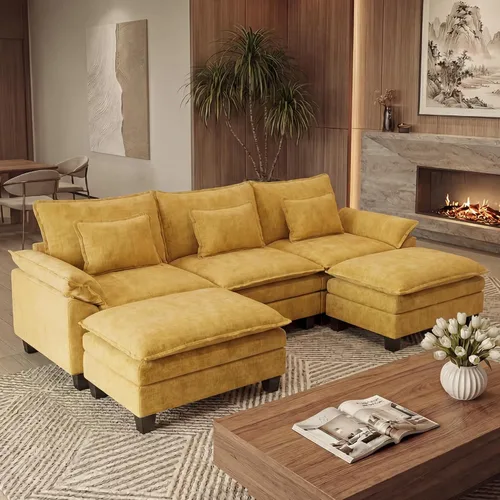 Vista 60 de URRED - Sofá seccional modular Cloud, sofá moderno en forma de L de 87" con profundidad de asiento con otomana y almohadas, ultra cómodo sofá