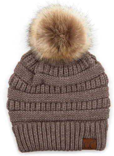 Vista 124 de Gorro unisex liso con pompón y ribete (HAT-43) de C.C Hatsandscarf Exclusives Marfil