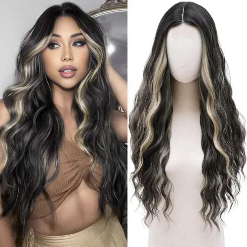 Vista 33 de Peluca larga de cobre para cosplay, peluca sintética de 26 pulgadas, parte media, regalos realistas, pelucas de fiesta para mujeres, uso diario