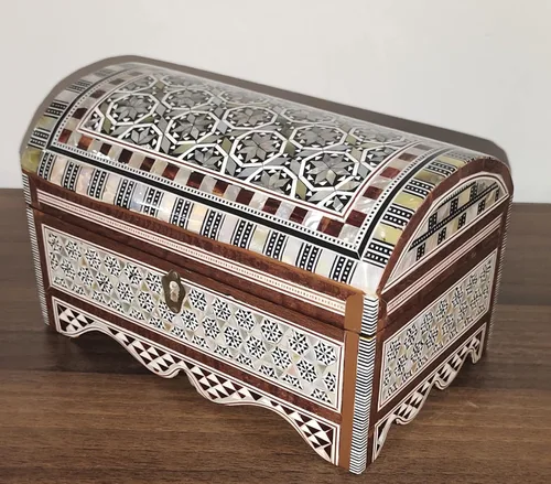 Vista 8 de Joyero de madera con incrustaciones de madreperla egipcia hecha a mano 8 "x 5" x 5 pulgadas... M04