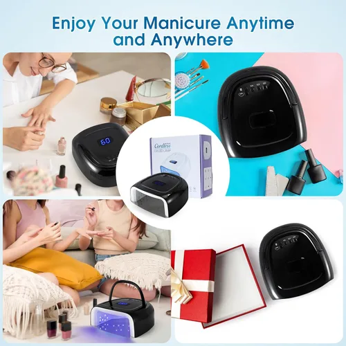 Vista 6 de Lámpara de uñas LED recargable de 60 W, lámpara de gel inalámbrica con mango portátil y 42 cuentas de lámpara, sensor automático UV LED secador