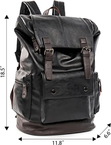 Vista 2 de HuaChen Mochila para portátil de cuero PU,Mochila de viaje vintage para la universidad,Mochilas casuales grandes para hombres - YZ11_Negro