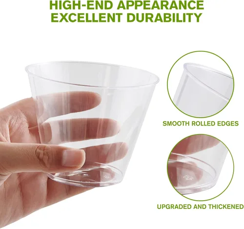 Vista 5 de JollyPack Paquete de 300 Vasos de Plástico Transparente de 9 OZ Vasos Desechables Resistentes para Beber para Navidad, Bodas, Hogar y Eventos