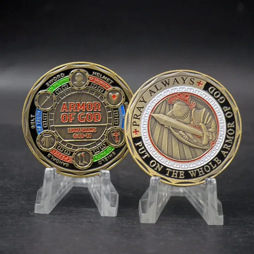 Vista 4 de Moneda de desafío de armadura de Dios, moneda de armadura completa de Dios