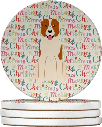 Vista 60 de Abyssinian Sand Terrier Merry Christmas - Posavasos grandes de piedra arenisca (4 unidades)