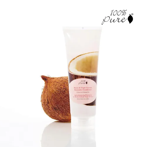 Vista 4 de 100% PURE Honey & Virgin Coconut - Acondicionador restaurador hidratante y reparador de nutrientes para cabello seco dañado, promueve el crecimiento