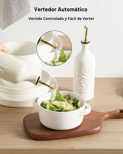 Vista 3 de Sweejar Botella dispensadora de aceite de oliva de cerámica de 20 onzas de alivio opaco que protege para reducir la oxidación, adecuada para Beige