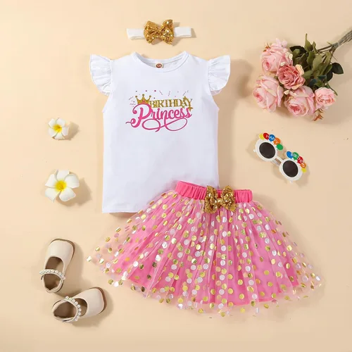 Vista 9 de Conjunto de 2 piezas de falda tutú de tul con burbujas y lunares para niñas pequeñas