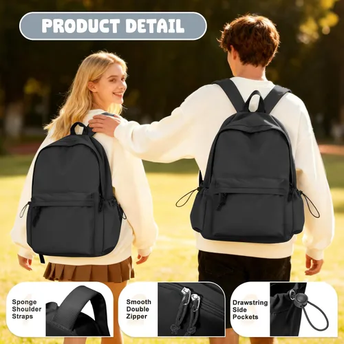 Vista 4 de VECAVE - Mochila ligera para mujeres y hombres, mochila de viaje casual para portátil, A-Negro, Grande, Mochila