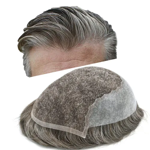 Vista 82 de Mens Toupee Swiss Lace Mens Hair Piece Sistema de reemplazo de cabello para hombres Toupee para hombres Cabello humano nudo blanqueado protesis
