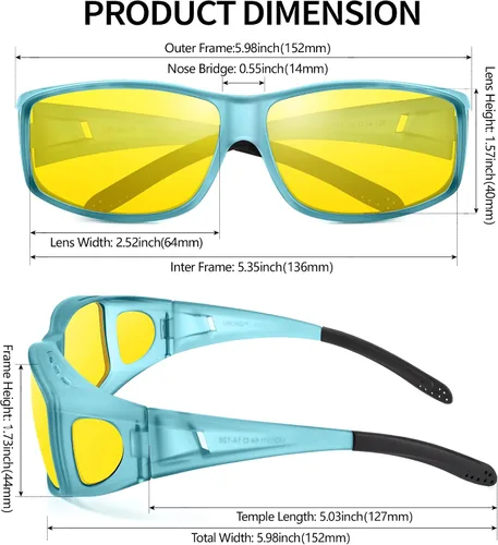 Vista 2 de URUMQI Gafas de conducción de visión nocturna para hombres y mujeres, lentes polarizados antirreflejos, lentes de alta definición amarillas
