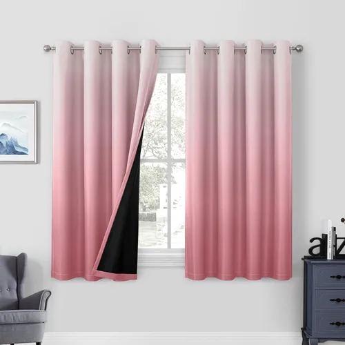 Vista 18 de HOMEIDEAS Cortinas negras 100% opacas degradadas, 52 pulgadas de ancho x 63 Negro