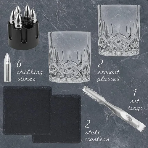 Vista 6 de Titan LSO Vasos y piedras de whisky en caja táctica única Copas de cóctel Bourbon, posavasos y pinzas Regalos para hombres Juego de vasos