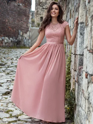 Vista 4 de Miusol - Maxi vestido floral con encaje para fiesta de noche y uso formal para mujer