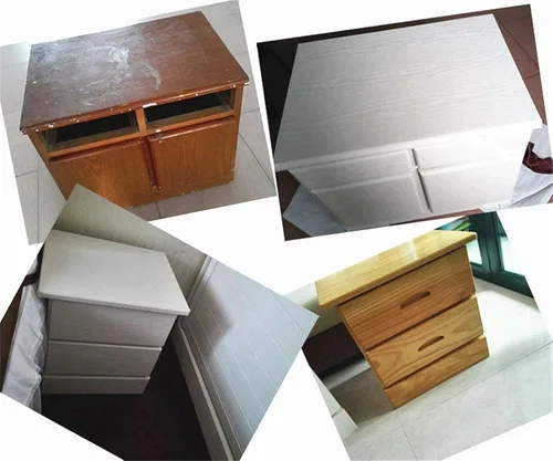 Vista 3 de Papel de vinilo Yancorp con textura de madera, de grano blanco, acabado en mate, rollo de vinilo autoadhesivo para forrar cajones, encimeras